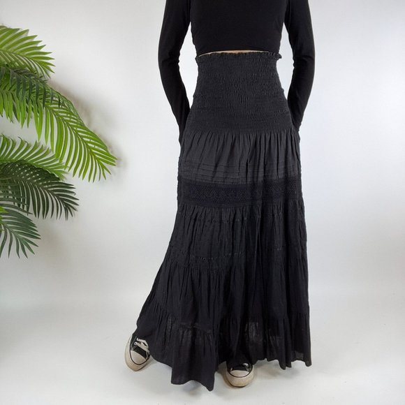 Vintage Y2K Whimsigoth Black Boho Fairy Grunge Cottagecore Maxi Skirt / Size: L - Picture 3 of 5